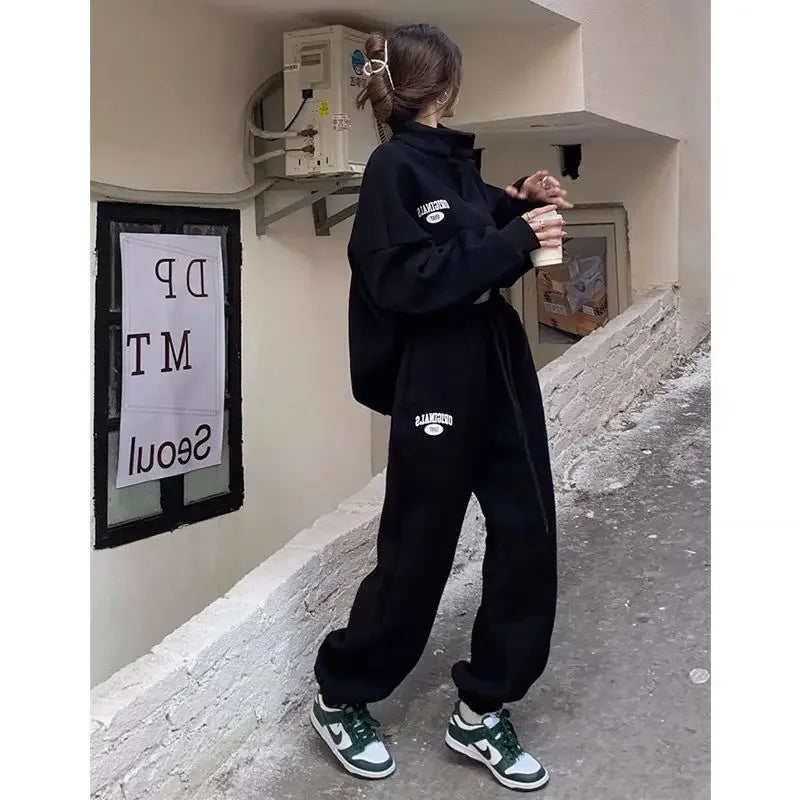 Maxy Women's Fashion Sports Suit Autumn and Winter New Loose Long Sleeved Tops Pant 2 Two Pieces Set for Woman Couture Tracksuit