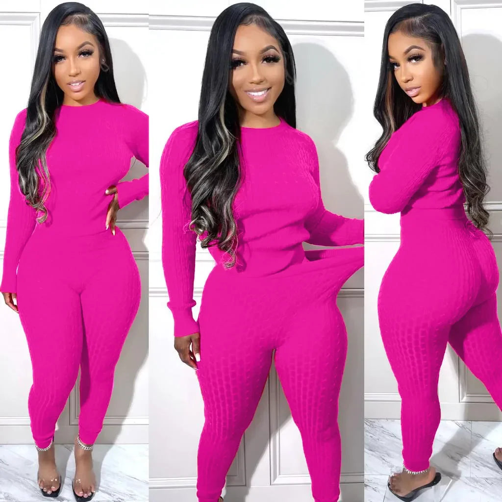 Maxy Women Fashion Weave Two 2 Piece Set Outfits Street Autumn Winter Sweater and Knit Pants Suit Active Tracksuit