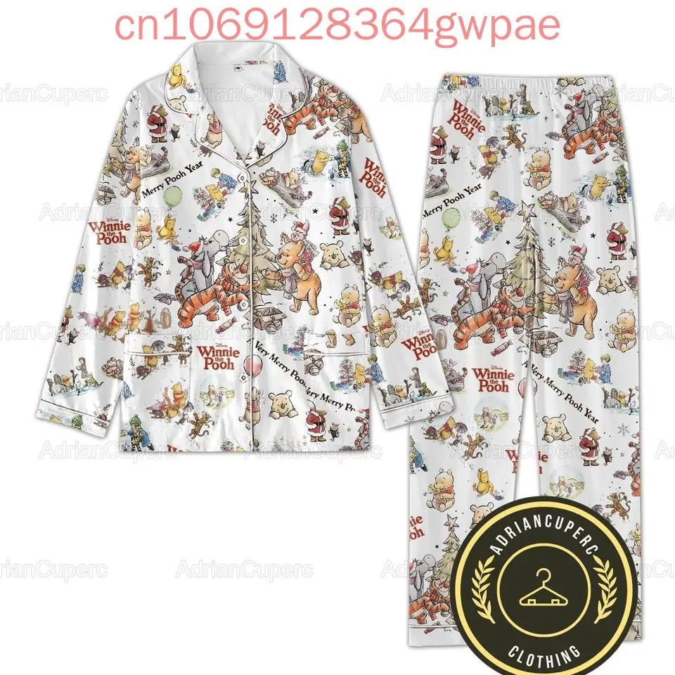New Disney Winnie the Pooh Christmas Max Pajama Set 3d Printed Pooh Bear Holiday Casual Men's Women's Long Sleeve Shirt Pajama Set