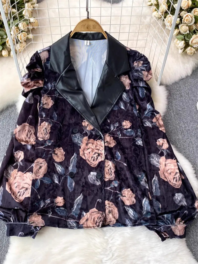 Maxy Fashion Set Women Celebrity Temperament Suit Collar Loose Gold Velvet Shirt 2 Piece High Waist Pleated Skirt Autumn Outfit Z3530