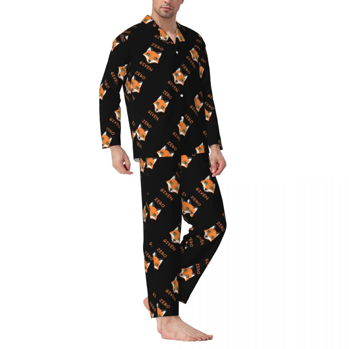 Maxy Cute Fox Print Pajama Sets Funny Christmas Kawaii Sleepwear Man Long Sleeve Loose Leisure 2 Pieces Nightwear Big Size XL 2XL