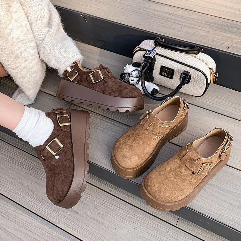 Maxy Women Hot Selling Classic Platform Shoes New Trend Brand Designer Casual Sneakers 5cm Height Increasing Flat Suede Loafers