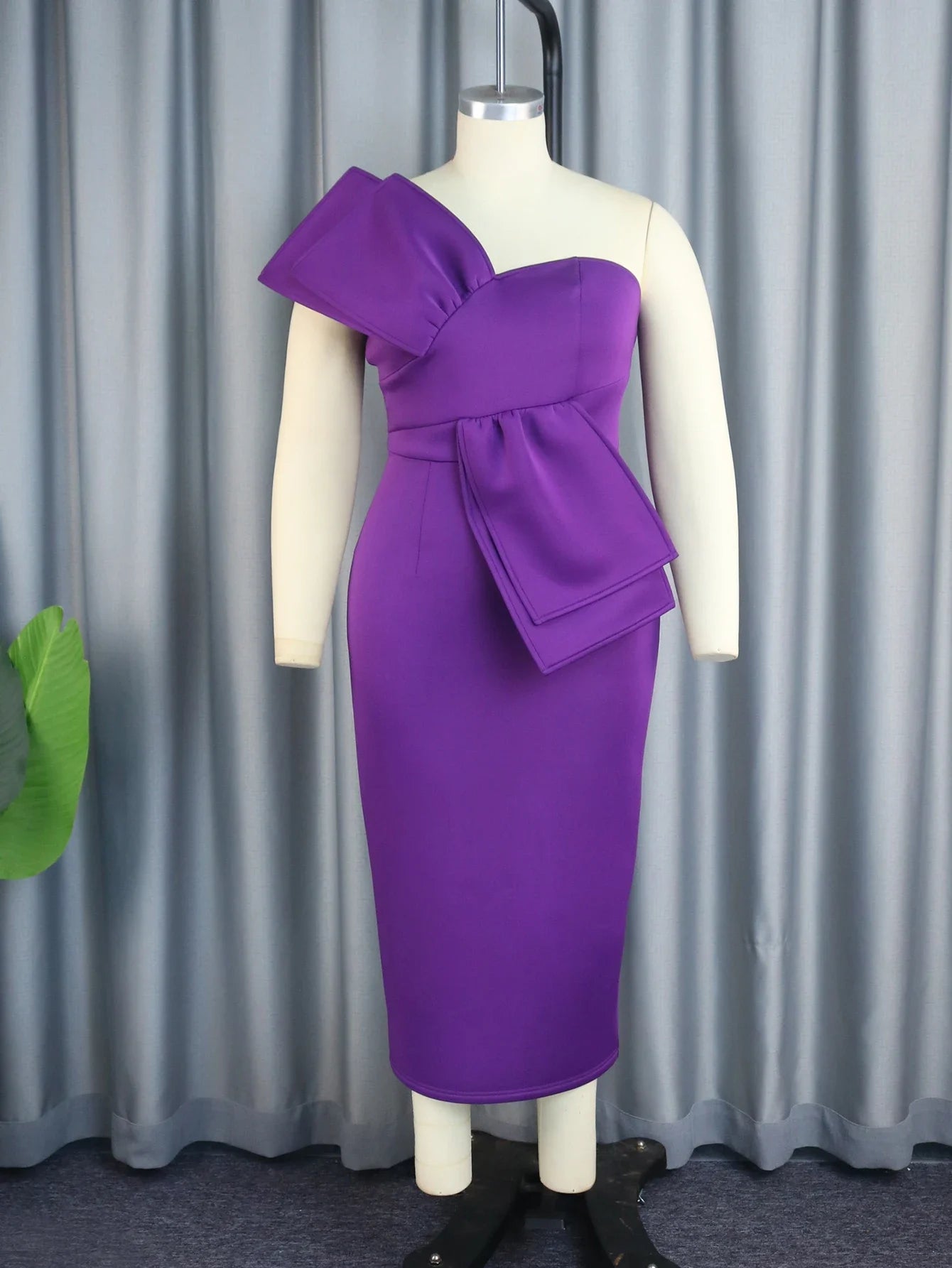 Maxy Chic Dress Women Elegant Summer One Shoulder Midi Purple Empire Package Hip Evening Cocktail Event Prom Party Plus Size