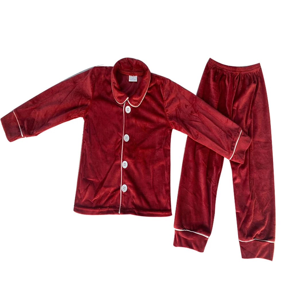 Red Christmas Baby Boy Girl Warm Family Sets Golden Velvet Kids Match Pajamas Children Dress Clothes Toddler Pjs