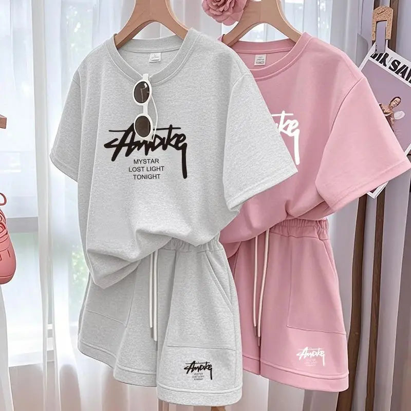 Maxy New Women's Plus-size Set Adult Short-sleeve and Shorts Two-piece Set Children's Loose Casual Set Women's T-shirt and Shorts Set