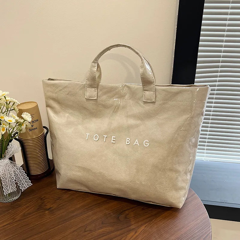 Maxy Retro DuPont Letter Casual Versatile Handbag Minimalist Transparent Simple Commuter Large Capacity Tote Bags for Women