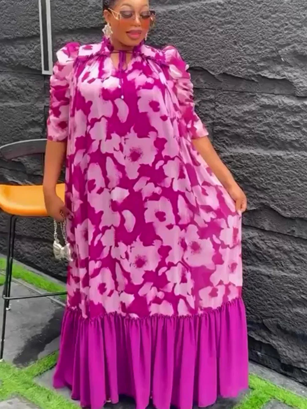 Maxy Plus Size Party Evening Dresses for Women New Summer Fashion Dashiki Ankara Print Gown Elegant Muslim Maxy Dress