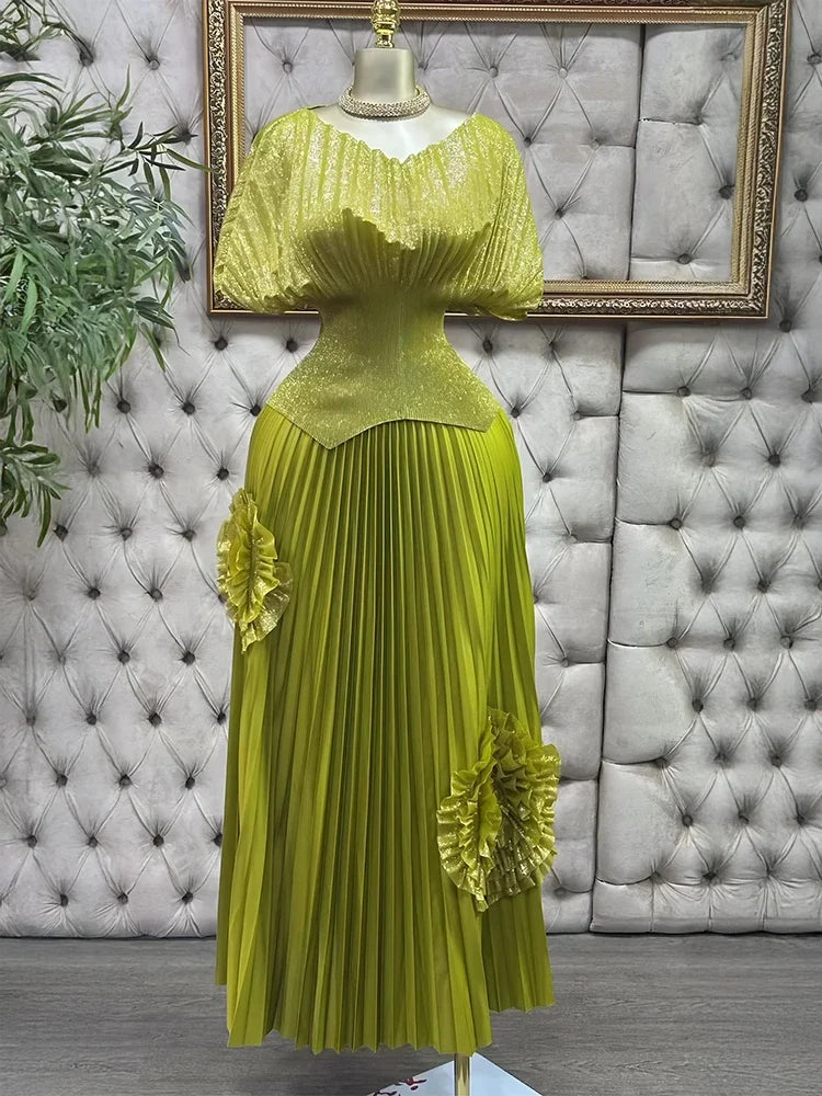 Maxy 2 Piece Women's Suit Elegant Plus Size Pleated Stretchy Glitter Top Skirt Dress Luxury Party Dress Long Prom