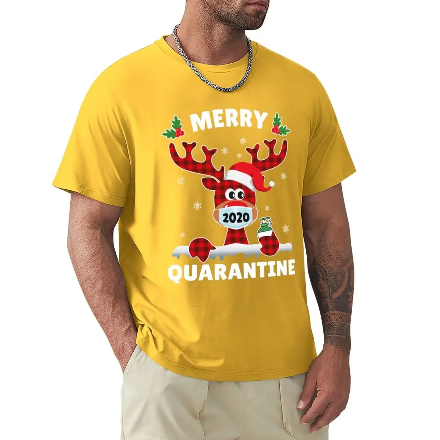 Merry Quarantine Christmas 2024 Max Reindeer Mask Family Pajamas T-Shirt summer clothes animal Prin for boys clothes for men