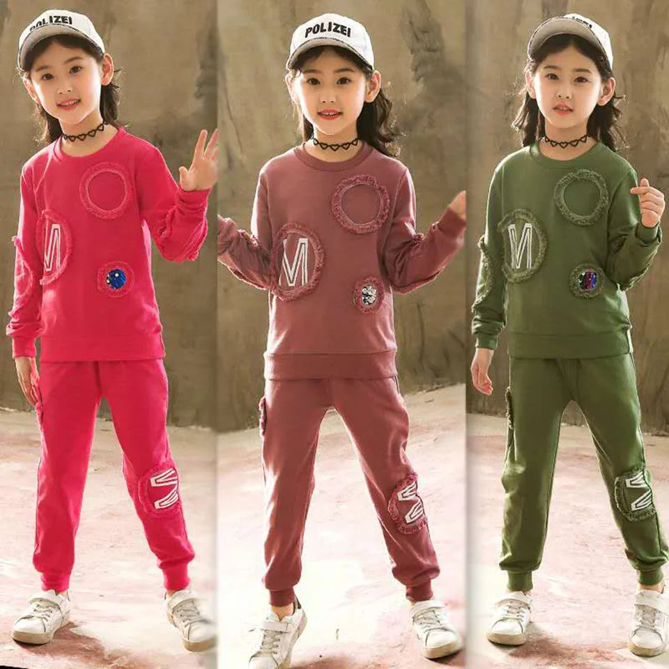 Babs Spring Clothes Sets Toddler Girls Kids Girl Sweatshirt+ Pant 2 Pcs Set Autumn Children Girl Clothing Outfits For 3T -13 Yrs