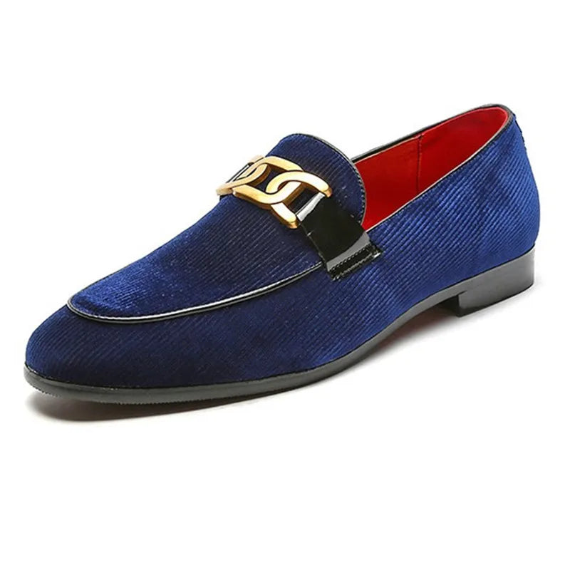 Amay Men's gold buckle peas shoes loafers shoes British pointed toe youth breathable shoes Mens Dress Loafers Italian FORMAL