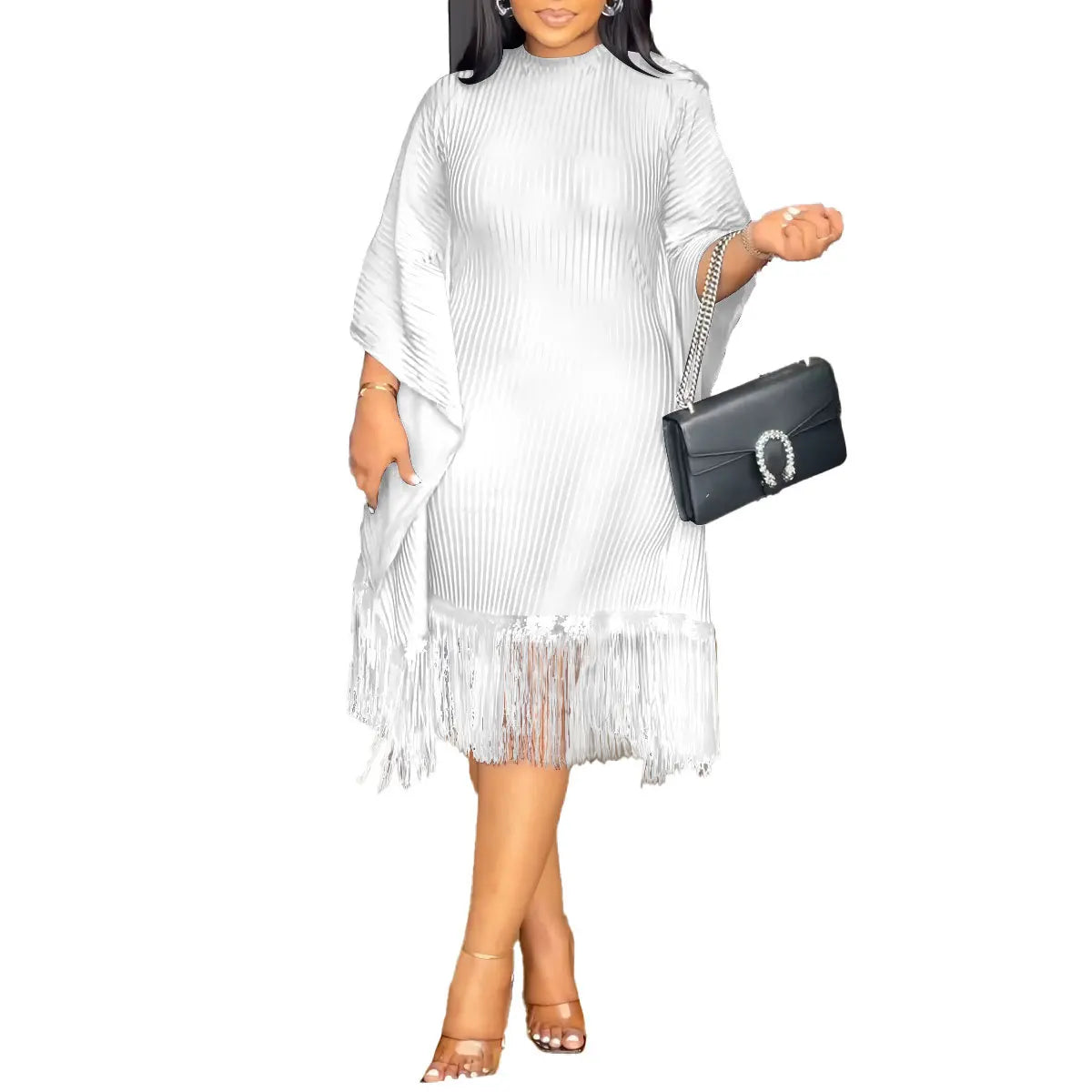 Amay Dresses for Women Elegant Dashiki Spring Autumn Tassel Sequin Dress Ladies Traditional Africa Clothing Fairy Dress