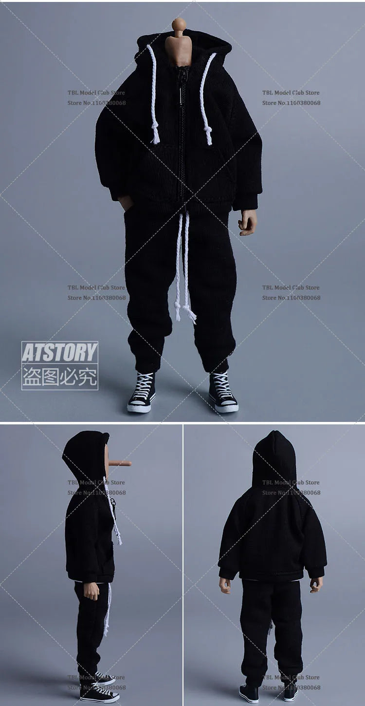 Maxy 1/12 Scale Male Soldier Clothes Set Casual Trendy Hooded Zippered Jacket Drawstring Sports Pants Fit 6inch Action Figure Doll