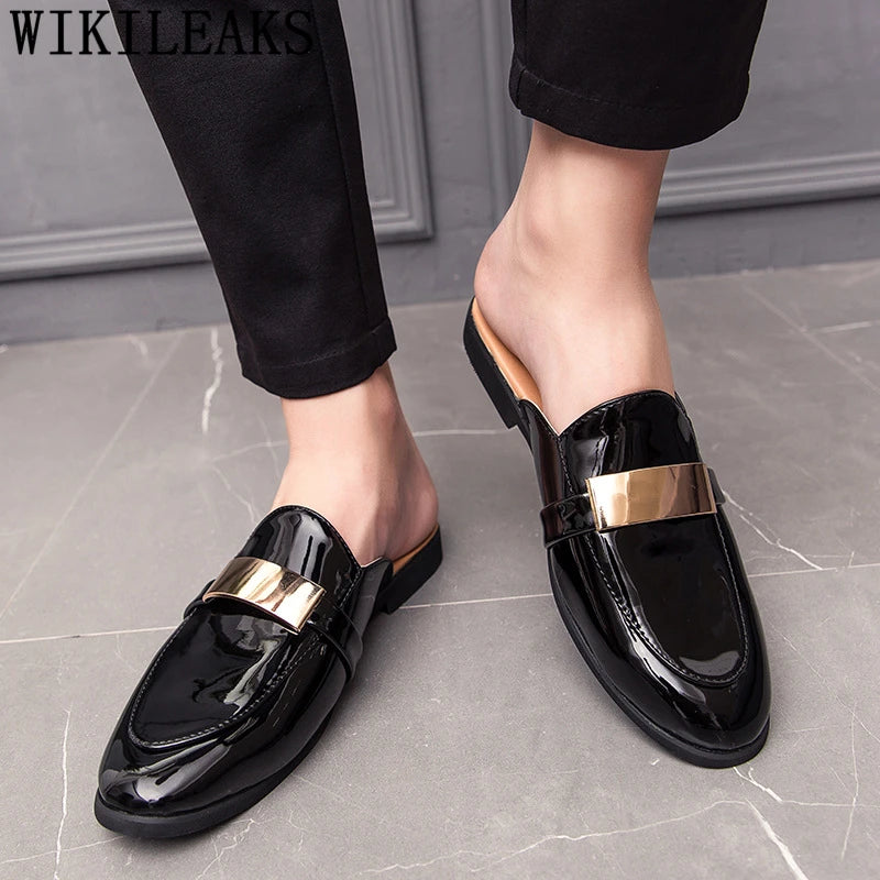 Maxy Black Half Shoes For Men Patent Leather Mens Shoes Casual Luxury Shoes Men Fashion Zapatos Charol Hombre Erkek Deri Ayakkabi