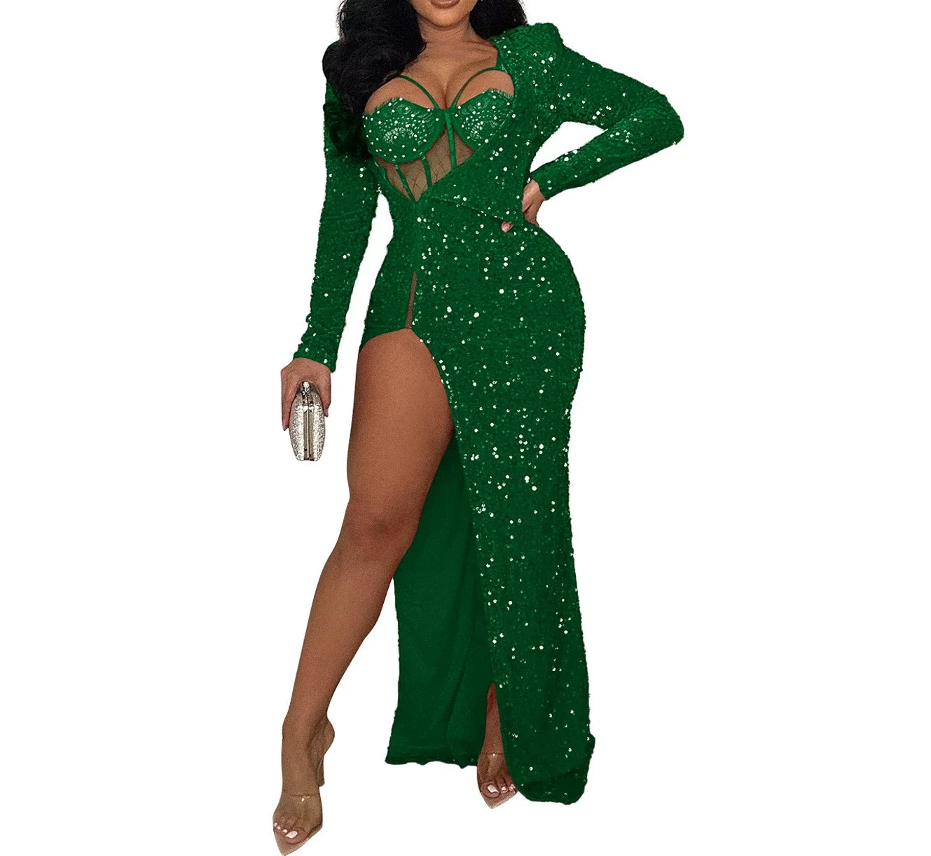 Amay Luxury Dresses Women Sequin Elegant Party Dresses Woman Long Slit Dress Sexy Cocktail Prom Formal Evening Dresses HXY518