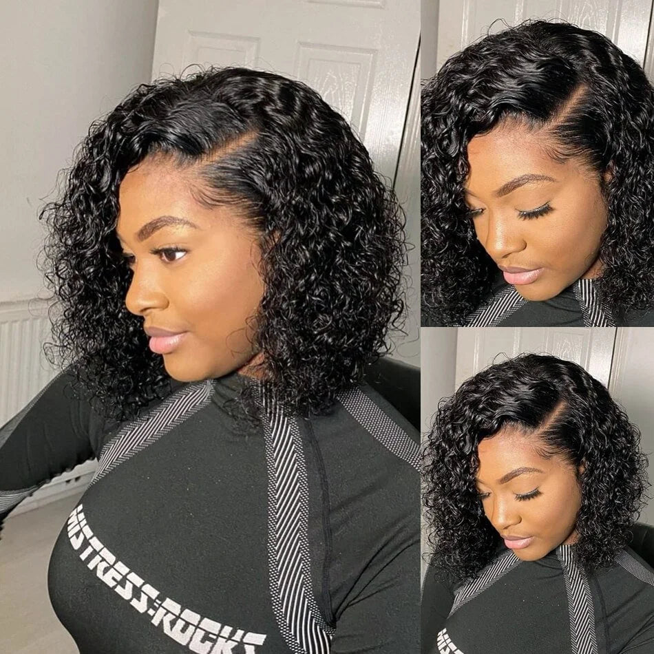 Maxy Glueless Human Hair Brazilian Short Kinky Curly Lace Frontal Wigs Wet And Wavy Pre plucked Hairline Ready To Go Wigs For Woman