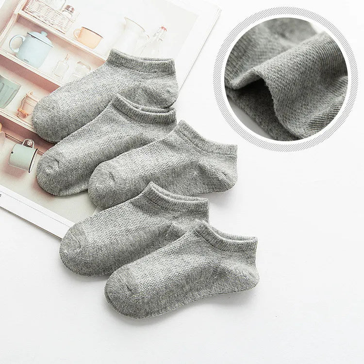 Maxy 5 Pairs Children Ankle Socks Boys Girls Black White Gray Socks Cotton Soft Baby Loose Comfortable Sock Kids School Sport Clothes