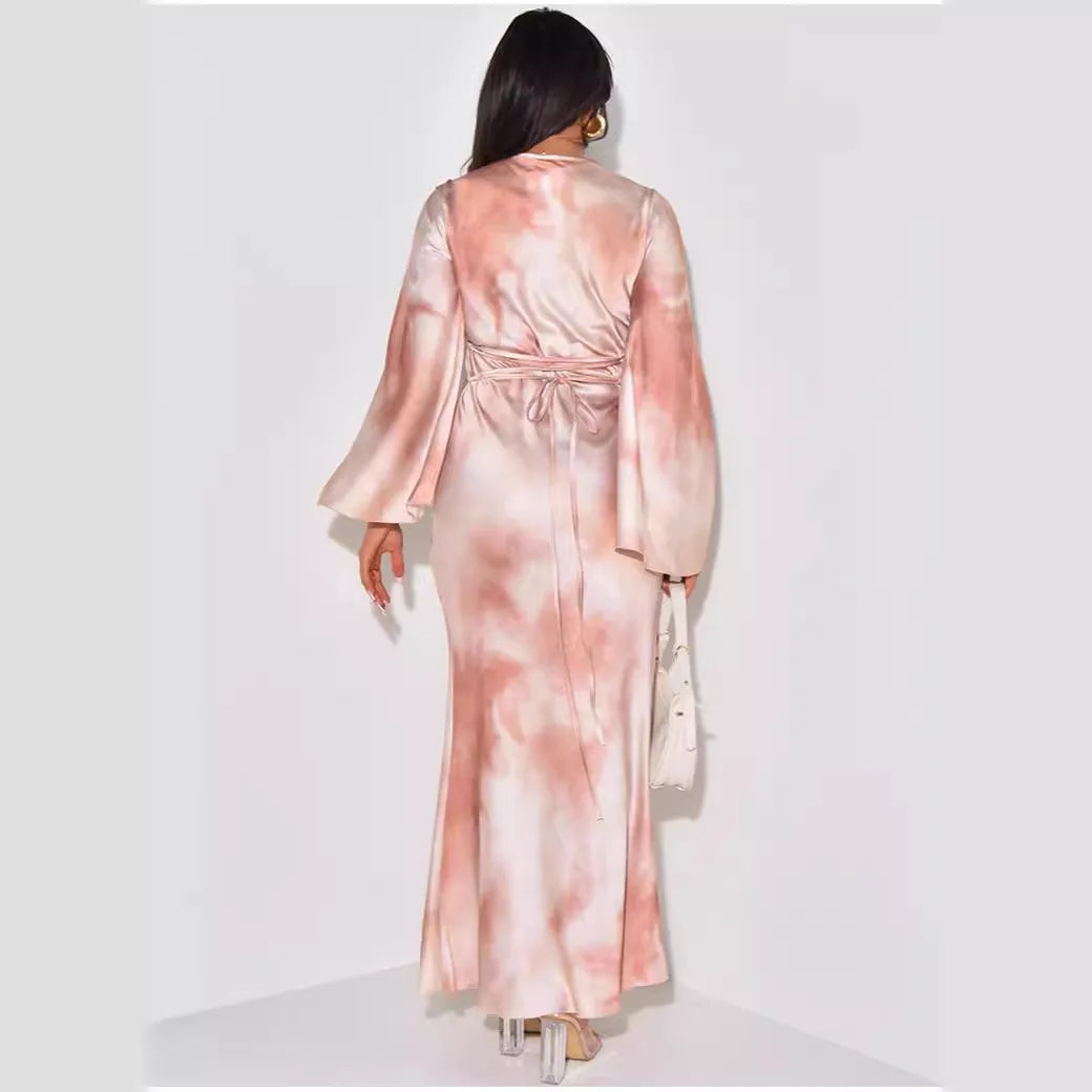 Maxy African Dresses for Women Autumn Fashion Long Sleeve O-neck Polyester Party Evening Maxy Dress African Clothes Outfits