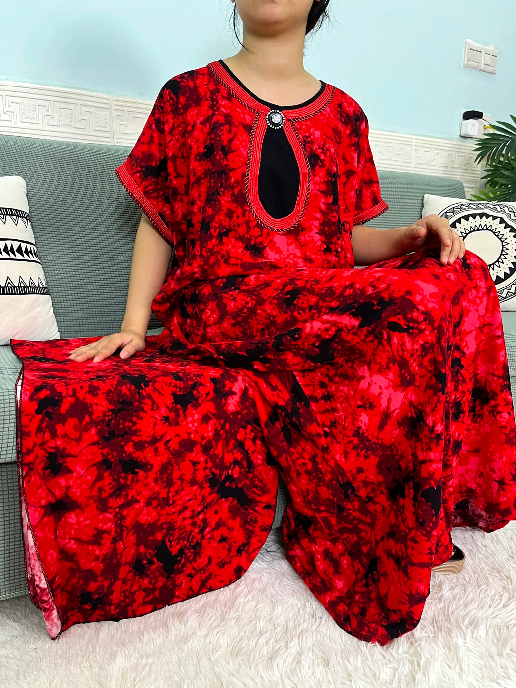 Maxy Muslim Cotton Abayas For Women Appliques Printed Caftan Marocaine Femme Robe Boubou African Islam Dresses With Headscarf