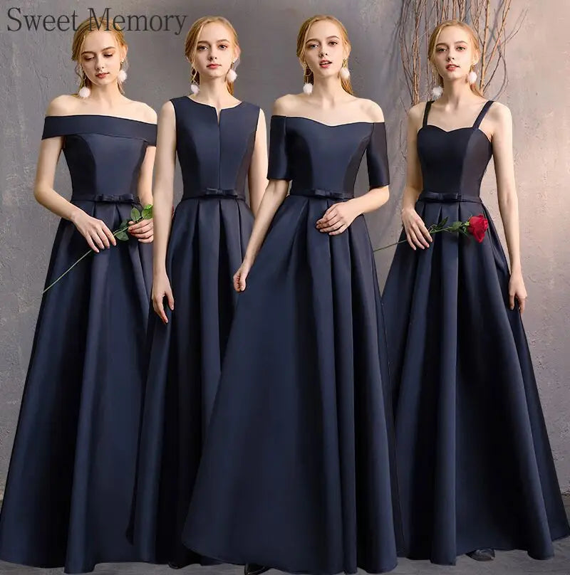 Maxy D4101 Customized Dark Blue Satin Bespoke Occasion Dresses  Vestidos Elegant Woman Long Prom Bridesmaid Party Dress