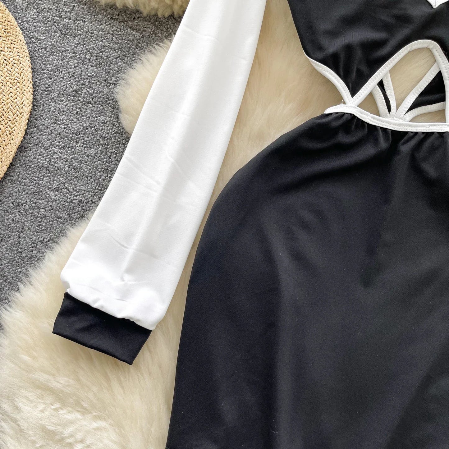 Amay Elegant Long Sleeves Vintage Stand Collar Chic Hollow Out Backless Slim Pencil Short Dresses Evening High Street Autumn Clothing