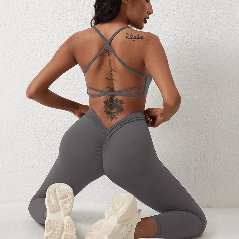 1/2Pcs Sports Set Women Quick-Drying Yoga Suit V Back Scrunch Pants Gym Set Women Tracksuit Running Workout Yoga Clothing XP221