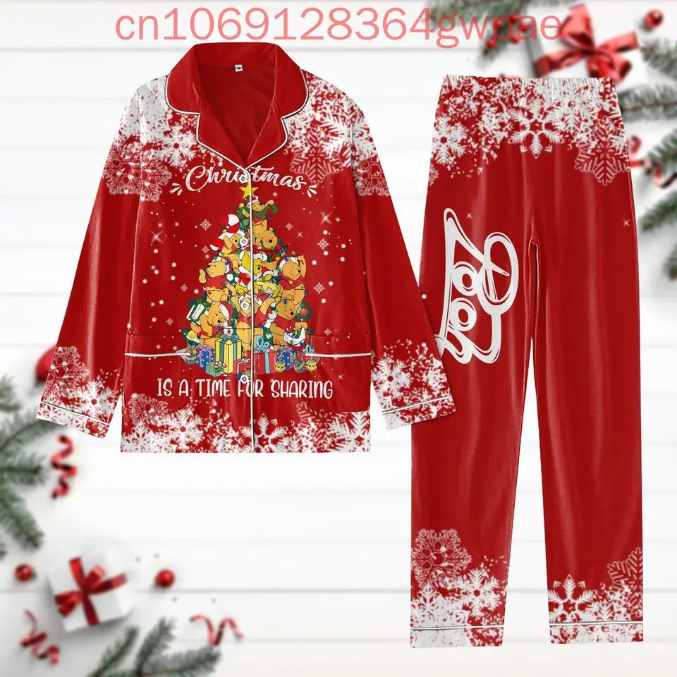 Disney Pooh Pumpkin Christmas Winnie the Pooh Halloween Casual Men's and Women's Long Sleeve Shirt Leisure Pajama Set