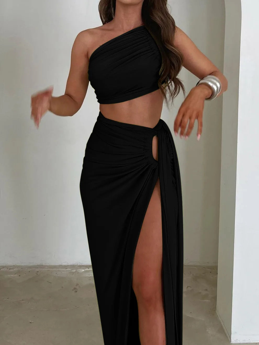 Maxy Artist New Sexy Open Back Two-Piece Set Women's Top Slim Fit Split Half Skirt Set Female Fashion Party Evening Dress Beach Set