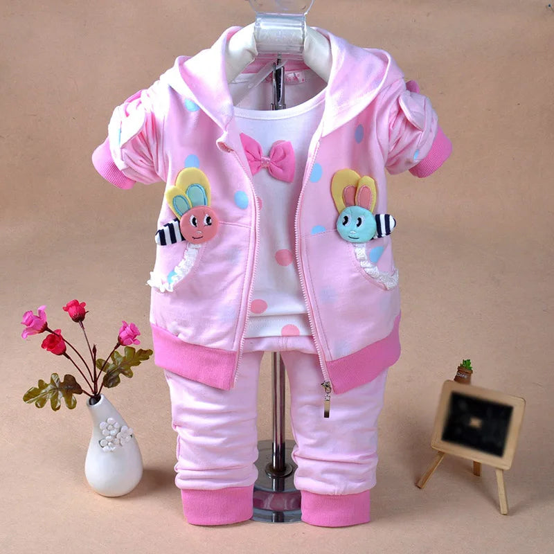 Babs 6m-3Years Spring Autumn Baby Girl Cotton Clothing Sets 3pcs Long Sleeve T Shirt Tops Denim Jacket and Pants Trousers