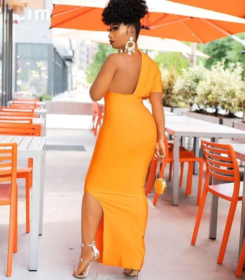 Visco Orange Prom Dresses for Black Girls Deep V Neck High Waist Women Maxi Long Wedding Guest Celebrity Evening Party Gowns