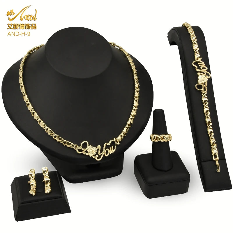 Maxy Jewelry Set Wedding Dubai Gold Color Bridal Necklace Bracelets Earrings Moroccan Nigerian Jewellery Sets