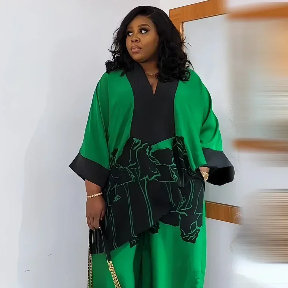 Maxy Two Piece Set Clothes for Women African Print Dresses Vacation Outfits Tops Pants Suit Dashiki Ankara Turkey Gown Plus Size