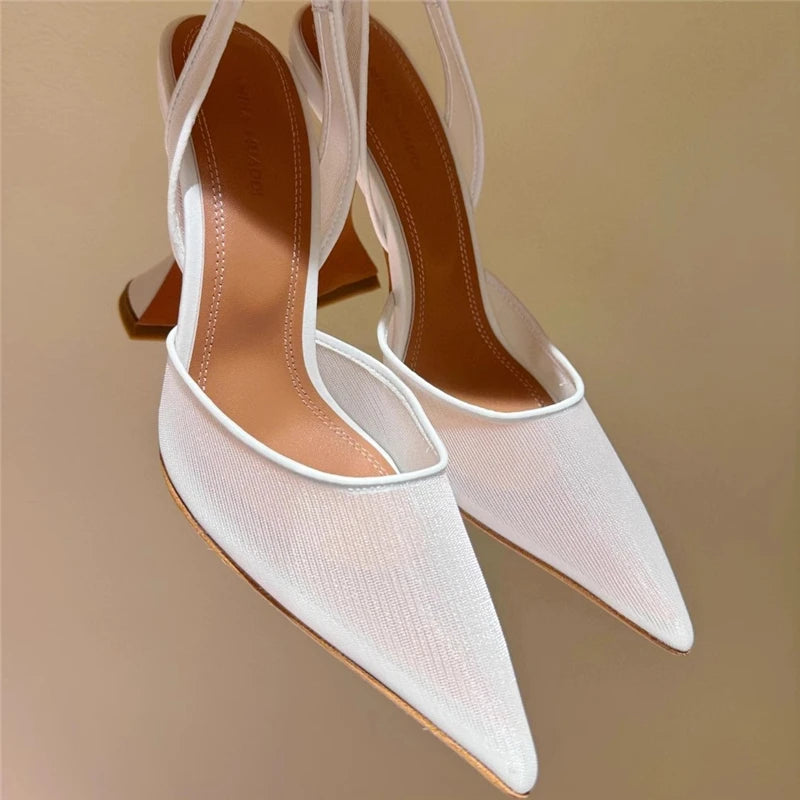 Maxy High-heeled sandals summer new pointed lace mesh wine glass heel wedding shoes banquet dress versatile simple women's shoes