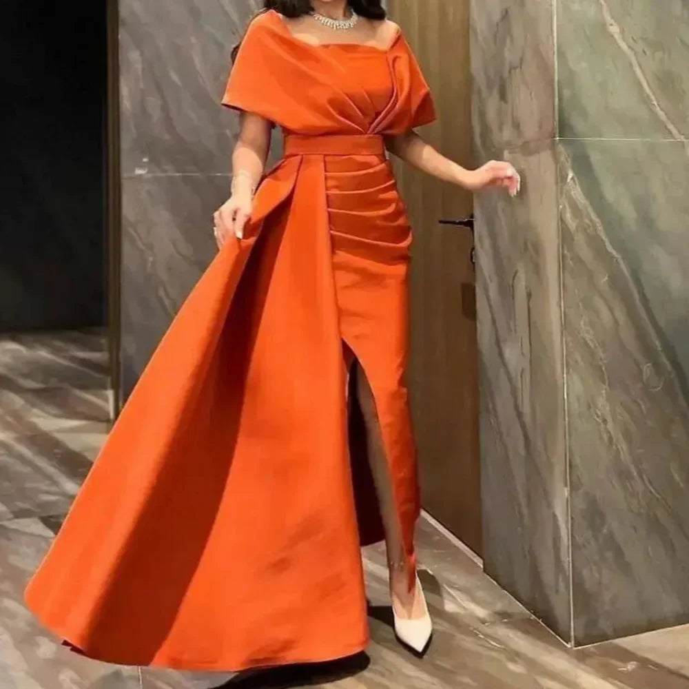 dress for gold High A-Line Evening Dresses Ruffle 2024 Design Front Split V-Neck Neck Prom Gowns Women's dresses  فساتين سهرة ﻿