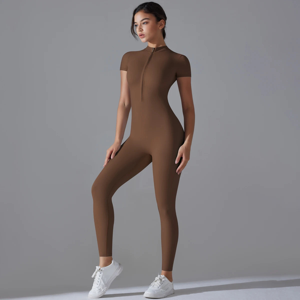 Maxy Yoga Set Women's Jumpsuits One-Piece Suit Zipper Short Sleeve Gym Push Up Workout Clothes Fitness Bodysuit Sportswear Tracksuit
