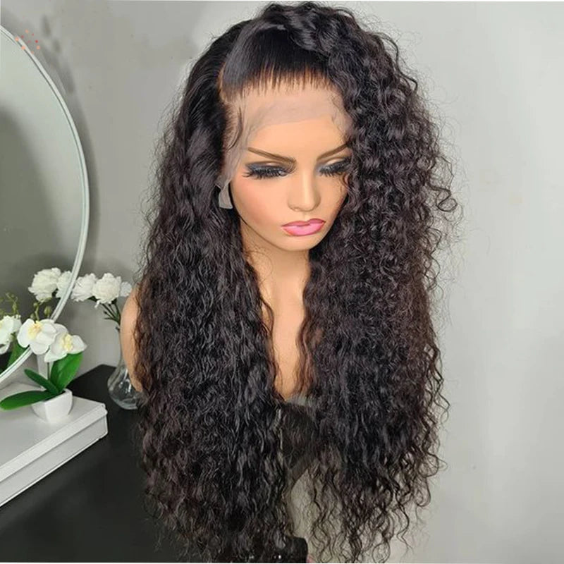 Amay Long 180% Density 26Inch Kinky Curly Glueless Natural Black Lace Front Wig For Women With Babyhair Preplucked Heat ResistanDaily