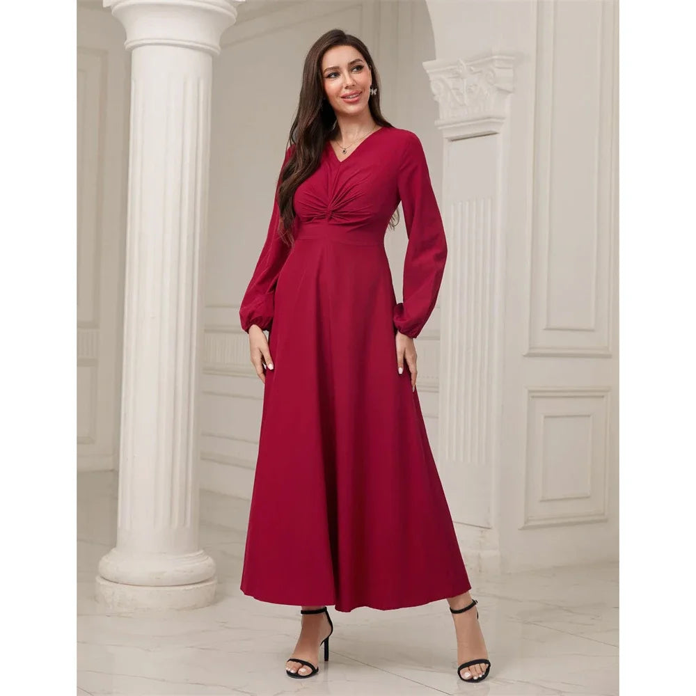 Maxy Autumn Fashion Muslim Women Abaya Casual High Waist Long Maxy Dress Turkey Arabic Kaftan Islamic Party Gown Vestidos Caftan