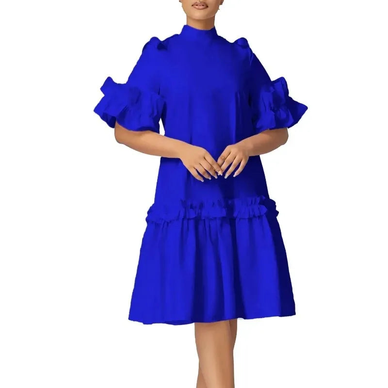 Amay Dresses for Women Elegant Half Sleeve Polyester White Black Red Blue Party Evening Dress Gowns Outfits S-3XL