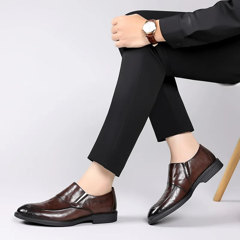 Visco Men's shoes autumn new style men's British business casual leather shoes trend four seasons pointed loafers