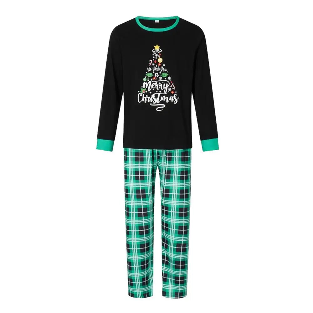 Maxy Matching Family Christmas Pajamas Holiday Pjs Sleepwear Black and Green Pjs Family Matching Outfit Pajama Sleep Sets for Couples