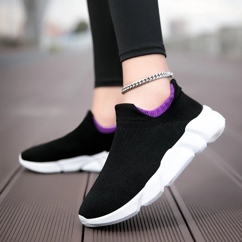 Maxy New Pink Women's Casual Sneakers Large Size 36-42 Comfort Breathable Socks Shoes For Women Slip-On Platform Loafer Shoes Womens