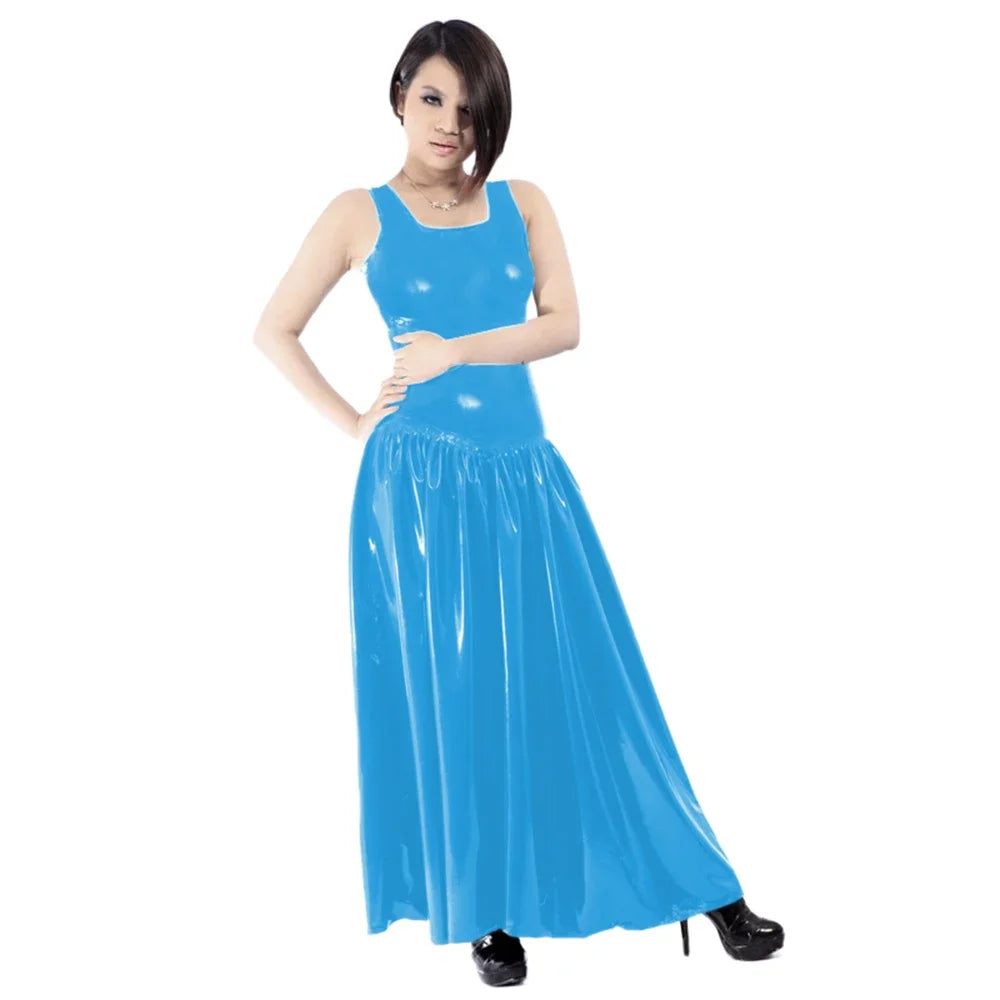 Maxy Women's PVC Tank Dress, Sleeveless Fit and Flared Dress, Raves Party Swing, Pleated Clubwear, Plus Size, Punk Fashion