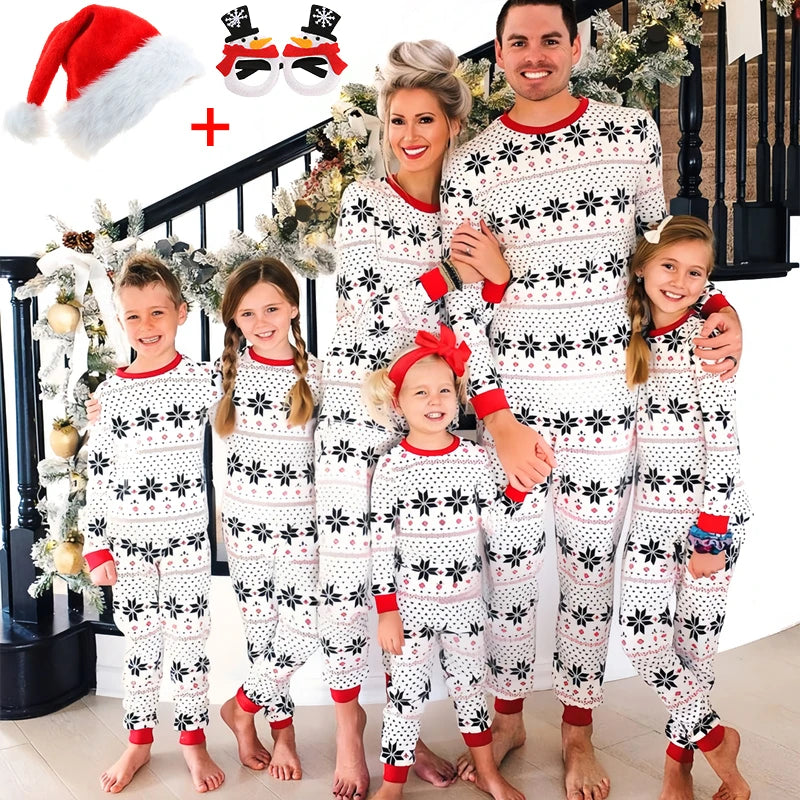 Christmas Pajamas Set Family Matching Outfits Xmas Mom Daughter Look Retro Print T Shirt + Pants Loungewear Pjs Bodysuit Pyjamas