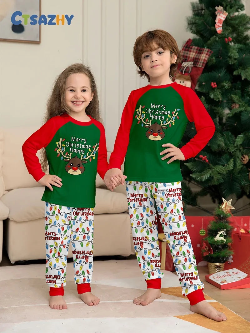 Maxy 2024 Christmas Matching Family Pajamas Set Xmas Dear Print Pjs Adult Child Clothing Outfit set Baby Jumpsuit Dog Clothes