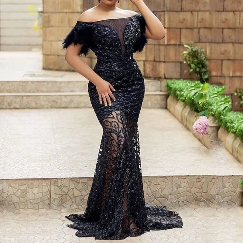 Amay Plus Size Women Dresses New Women's Dress One Shoulder Sequin Slim Fit Wrapped Hip Mermaid Evening Gift Dress