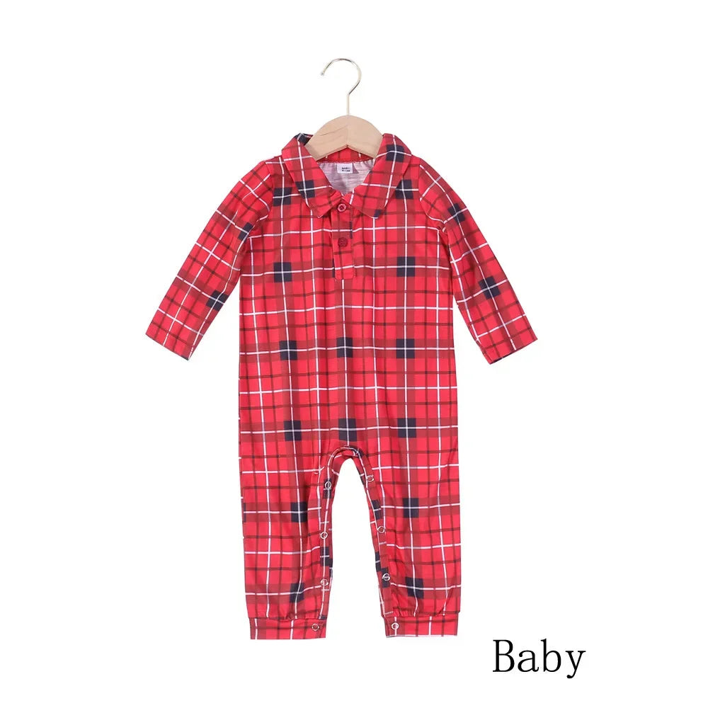 Christmas Family Matching Pajamas Set With Plaids Long Sleeve Tops and Pants Adults Kids Soft and Comfy Home Wear Dog Clothes