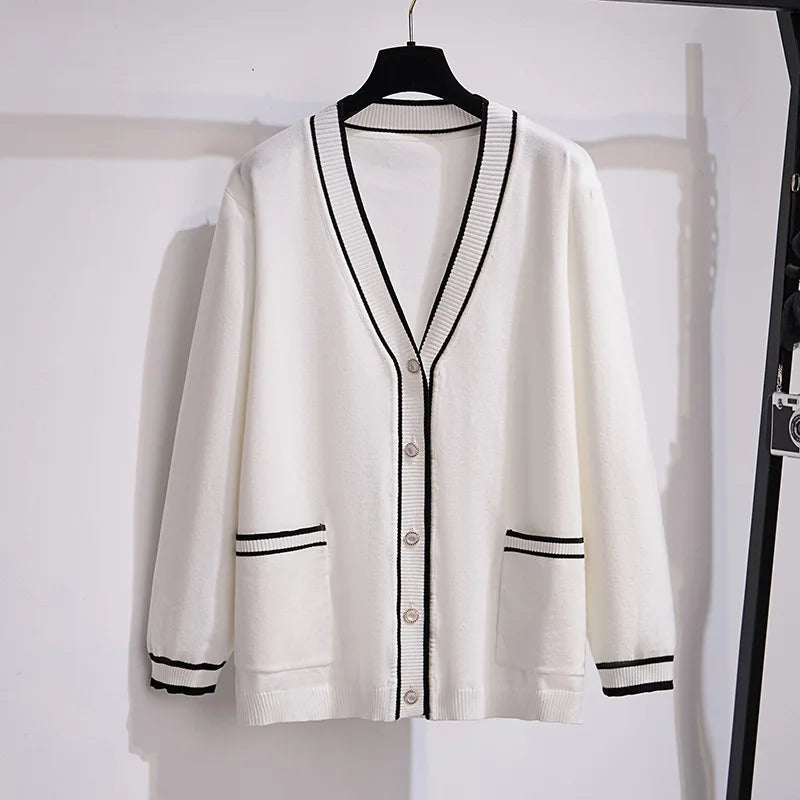 Maxy 170Kg Plus Size Women's Bust 160 Autumn Loose V-Neck American Sweater Knitted Small Fragrant Style Jacket 5XL 6XL 7XL 8XL 9XL