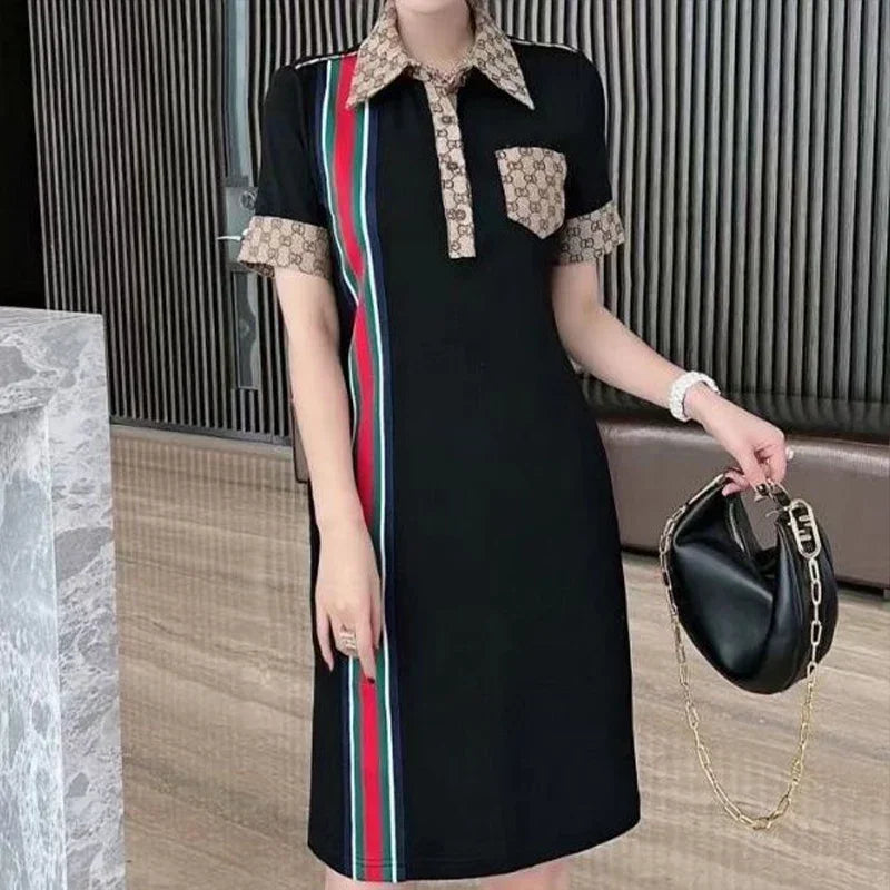 Maxy Female Tunics High Quality Dress Women Summer Korean Fashion Striped Slim Button Pockets Dresses