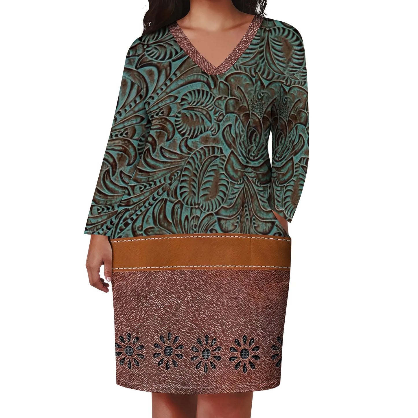 Amay Curvy Artistic Maxy Dress - Long Sleeve Relaxed Boho Dress for Women