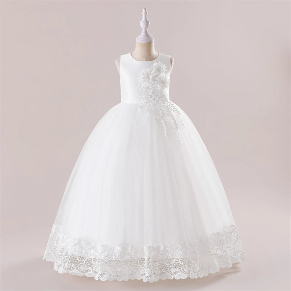 Maxy Luxury Little Girls First Communion Party Dresses Flower Girl Weddings Elegant Dresses for Girls White Evening Children Clothing